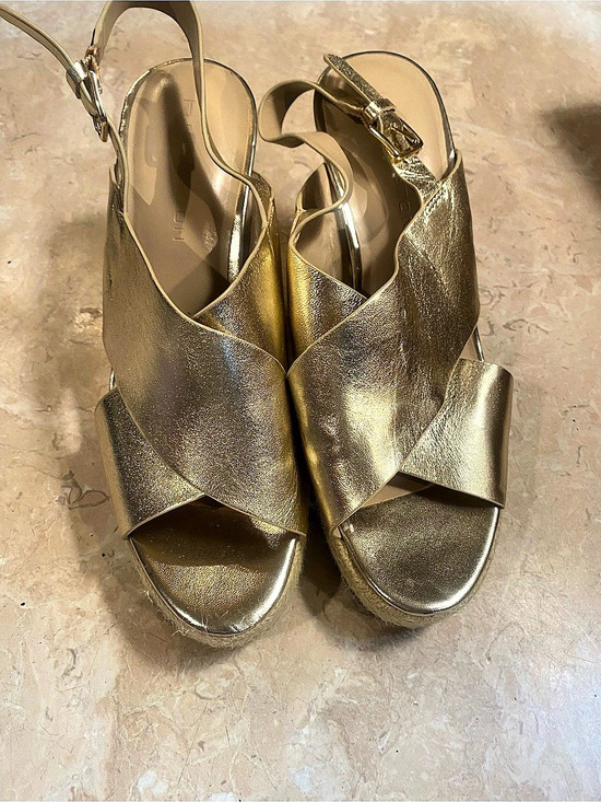 H by Halston Shoes - Halston Gold Leather Wedge Sandals US 9M